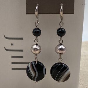 J. Jill NEW Black Sardonyx Stones Drop Earrings NWT +J.Jill Gift Box